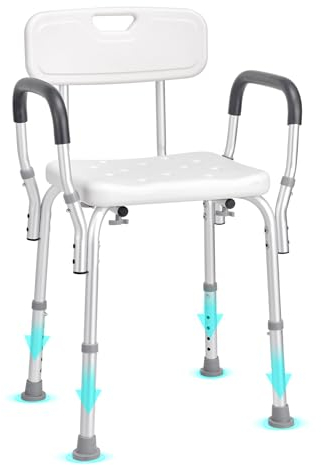 VEVOR Duschhocker Duschstuhl 390–520 mm Höhenverstellbar, Badhocker Badsitz 158,8 kg Tragfähigkeit, Stabiler Duschhocker Duschhilfe Badewannen Haltegriff Aluminiumlegierung-Rahmen, Duschsitz Weiß