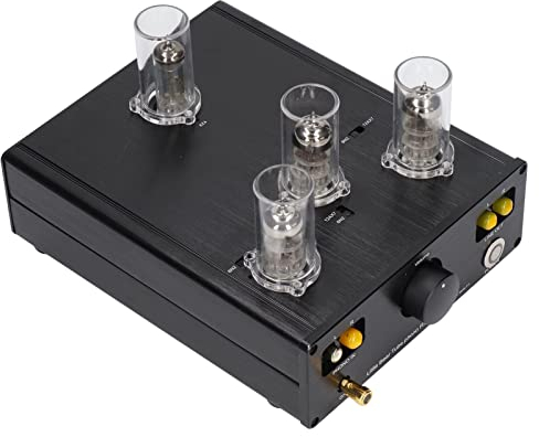 Preamplificador de Tubo Al Vacío, Preamplificador de Fono, Carcasa de Aleación de Aluminio, Preamplificador de Fono Antiinterferencias para Tocadiscos (Enchufe Europeo 220V 50Hz)
