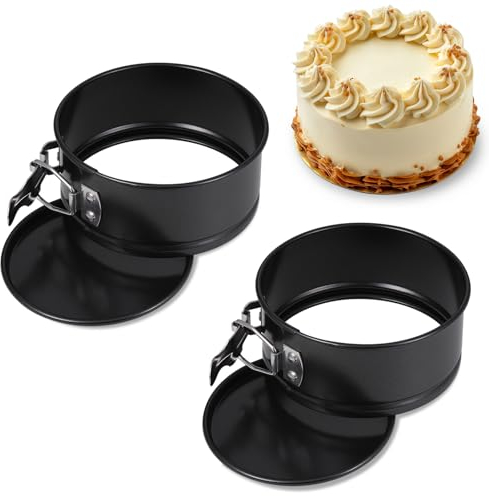 Zocipro 2Pcs Tortiera Apribile 12cm, Teglia Rotondo per Torte Antiaderente con Fondo Rimovibile, Mini Piccoli Stampi in Acciaio al Carbonio per Torte Cheesecake Pizze Quiche