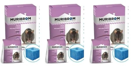 Peyca Raticida en Bloque Azul MURIBROM 200g para Ratas y Ratones, Listo para Usar, Resistente a la Humedad (brodifacoum 25ppm) (3, Azul)