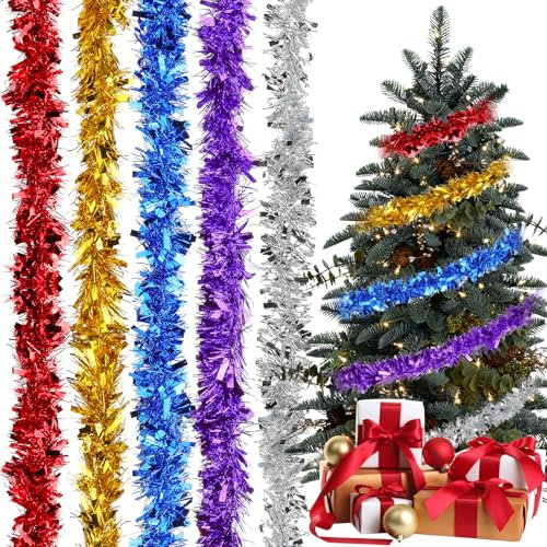 Coicok 5 Pezzi Ghirlande di Natale, 2 M Tinsel Ghirlanda Natalizia, Ghirlanda Albero di Natale Festoni, Metallico Ghirlanda di Tinsel per Decorazione Dell'albero