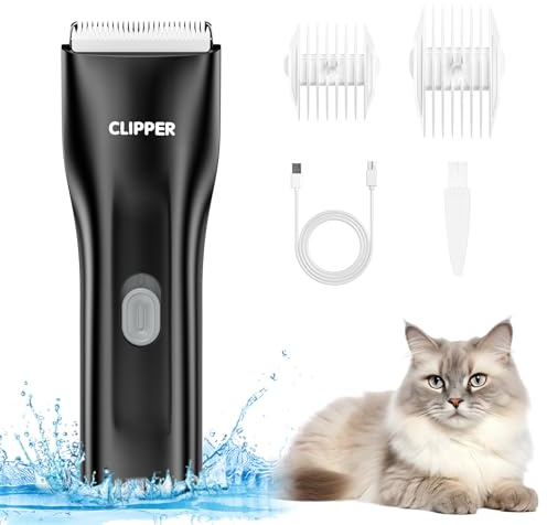 LOFICOPER Dog Clippers, Low Noise Rechargeable Pet Clippers with 4 Combs & Detachable Blade, IPX7 Waterproof, Safe Trimmer for Eyes/Ears/Paws, Professional Dog & Cat Grooming Shaver