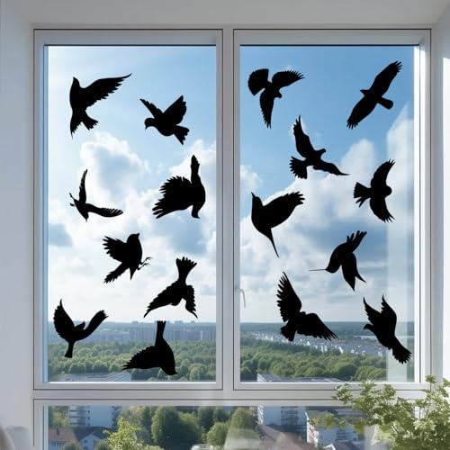 16 Piezas Autoadhesivo Vinilos para Cristales Ventana Pegatinas de Protección de aves Negro Gran Tamaño,Vinilos para Ventanas de Protección Contra Pájaros para Evitar Golpes de Pájaros en Ventana