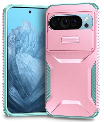 Yerebel Coque pour Pixel 9/Pixel 9 Pro/Google 9 avec Couvercle de caméra Coulissant, Protection Robuste Antichoc de qualité Militaire, antidérapant, Étui pour Google Pixel 9 PC Rose