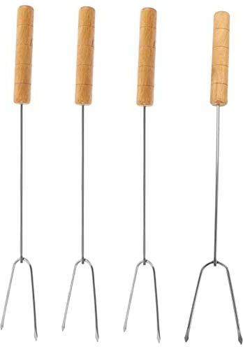 POPETPOP 4 Pz del barbecue antipasti spiedini legno grill barbacue graticola cremagliera spiedo spiedino con manico in legno accessori per barbecue da campeggio Acciaio inossidabile