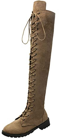 Stivali da donna Tacco con lacci - Stivali sopra il ginocchio Tacco piatto Stivali alti al ginocchio Stivali lunghi in pelle scamosciata Stivali alti in tinta unita Eleganti Stivali da equitazione,