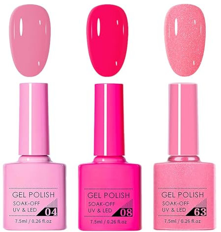3-Piece Gel Nail Polish Set - Light & Hot Pink UV Varnish, Glossy Finish, Chip Resistant, French Manicure for Salon-Quality DIY At-Home Nail Art