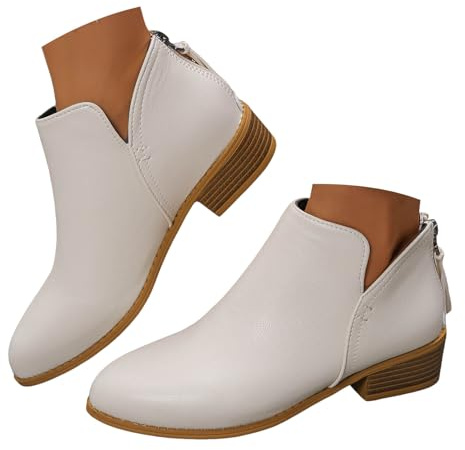 Ankle Boots Women's Boots Ankle Boots Women Shoes with Thick Sole and Chunky Heel Round Toe Fashion Casual Suede Ankle Boots with Zipper on Rain Ankle Boots Women, White, 4 UK