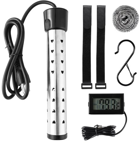 2000w Immersion Water Heater with 304 SS,Fast Heating Portable Bucket Heaters with Digital Thermometer S Hook 2 Straps, Submersible Electric Bathtub Heater for Home Camping Bath Pool Outdoor Use