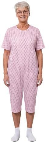 Confezioni_Emy Pigiama Intero Donna Uomo Estivo Fresco Manica Corta Pigiama Sanitario per Anziani con Cerniera Posteriore Intero Anziano in Cotone 100% Taglia M - Circle Rosa