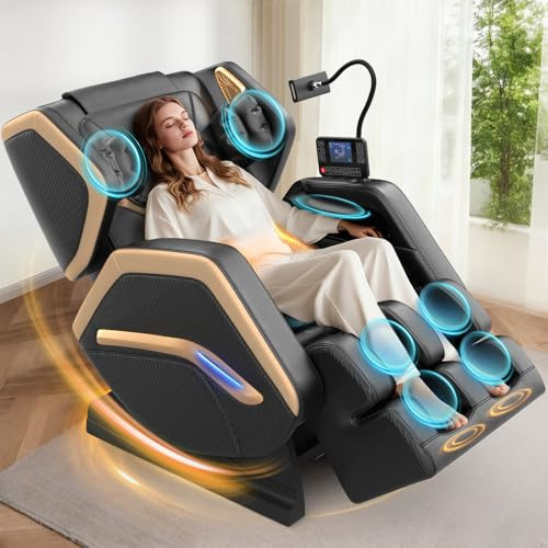 NAGLIFOR Sillón de Masaje, sillón para Todo el Cuerpo, 14 Rodillos, Calefacción para Espalda y piernas, Masaje de pies, 8 airbags, Altavoces Bluetooth, Mando a Distancia táctil par