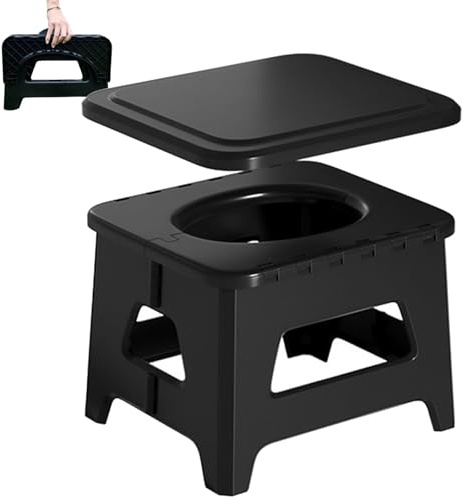 Toilette portatile per adulti Vasino portatile pieghevole in PP con capacità di carico di 100 kg con coperchio come sgabello Vasino da viaggio nero per campeggio, picnic, barbecue, viaggi all'aperto