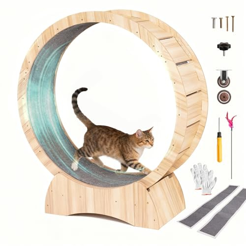 110cm/43.3 Cat Wheel for Indoor Cats, Large Wood Cat Exercise Treadmill