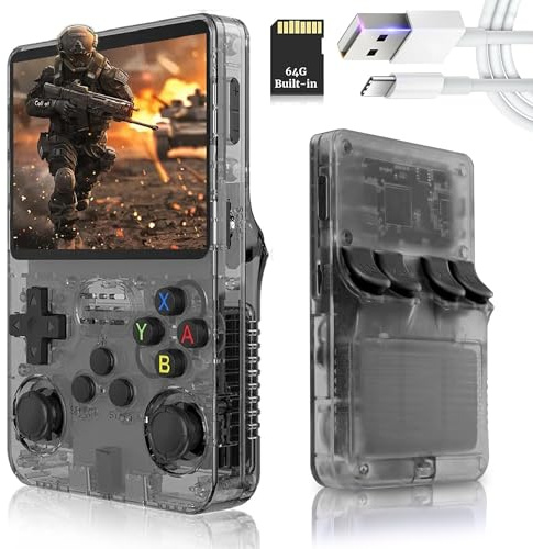 R36 Retro Handheld Game Console with 64GB Built-in 20,000+ Classic Video Games -Portable Gaming Console - Linux System - Rechargeable Battery - for Teens and Adults - Xmas Gift (Black)
