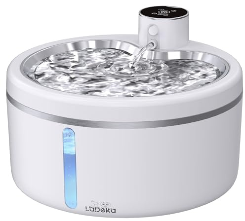 Wireless Cat Water Fountain with Stainless Steel Tray, 84oz/2.5L Pet Fountain for Cats Inside, Cat Fountain for Drinking with Motion Sensor, Ultra Quiet Pump for Pets&Small Animals (84oz+2Filters)