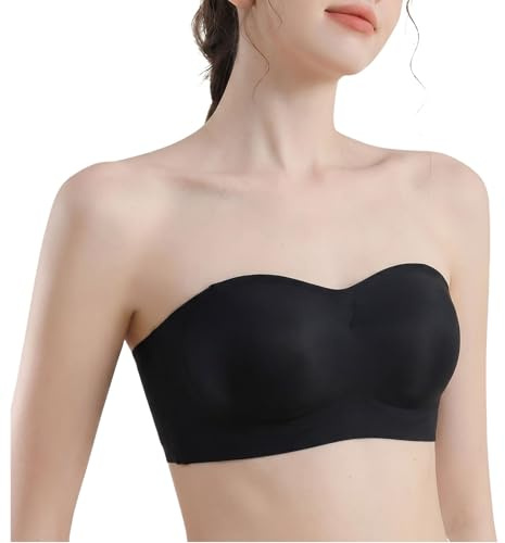 Kideerly Strapless Bras for Women, Black Non Wired Bras for Women Strapless Backless Bra Multiway Bras, Straps Convertible Halter Bra