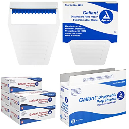 Dynarex Gallant Disposable Prep Razors, Disposable Razors with Open Design, Ergonomic Surgical Prep Razors, 1 Case of 250 (5 Boxes of 50)