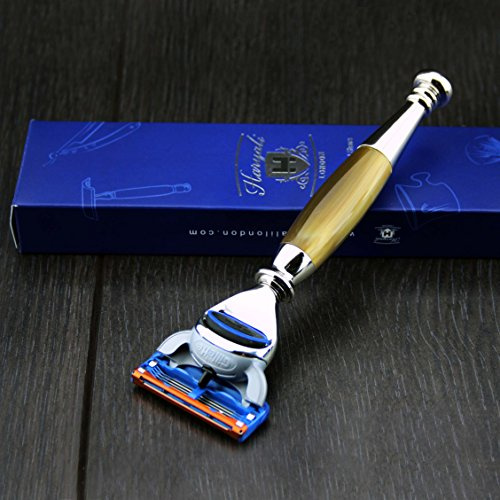 Haryali London 5 Edge Shaving Razor with Horn Replica Handle Beard and Mustache Safety Razor for Mens Perfect Shave
