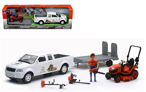 New Ray New 1:20 NEWRAY KUBOTA Collection - KUBOTA Pickup Truck with Trailer & Lawn Tractor Model Toys