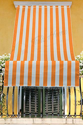 Tata Home Tenda da Sole con Kit Ganci e Anelli in Tessuto a Righe Resistente da Esterno o Balcone Misura cm 140x300 Dis.1 Arancio