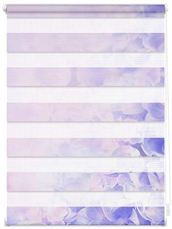 Lichtblick Doppelrollo Klemmfix ohne Bohren mit Motiv, Hortensie - Lila, Blickdicht, Made in Germany, Klemmträger 80 cm x 150 cm (B x L)