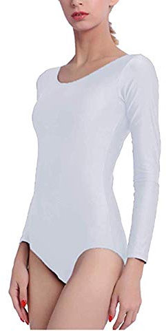 Ballett-Trikot für Damen, langärmelig, Rundhalsausschnitt, Tanz-Trikot, für Gymnastik, Ballerina, bitte überprüfen Sie die Größentabelle vor dem Kauf, weiß, 38