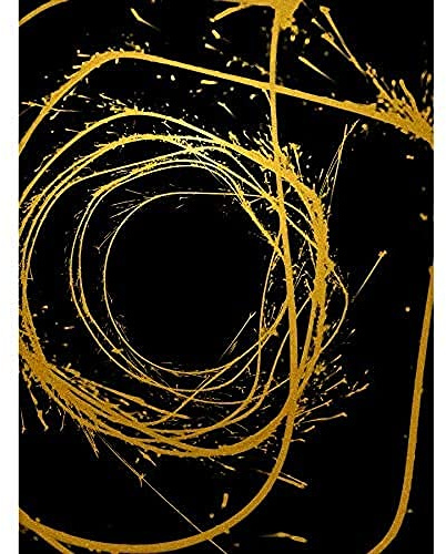 Artery8 Gold Effect Yellow Black Paint Splat Wire Abstract Art Print Canvas Premium Wall Decor Poster Mural