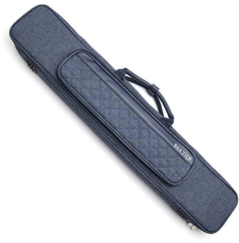 BEKZILY Billardqueue-Koffer, 3 x 4, für 3 Butts und 4 Schäfte, wasserdichte Billard-Queue-Hülle, Gitter-Taschen-Design, Blau