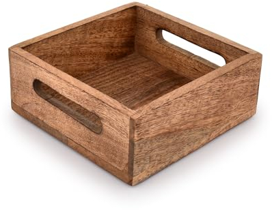 Samhita Quadratischer Serviettenhalter aus Mangoholz, für Restaurant, Dekoration, Küche, Bar, Zubehör (19,1 x 19,1 x 7 cm)