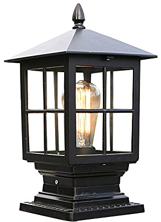 Exterior Luz de Farola, Lámpara Columna Bolardo E27 Impermeable para Jardín, Caminos y Sobremuro - Faros de Columna Negra