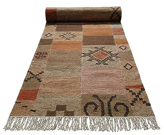 Kilim matta handvävd – naturfiber löpare och mattor perfekt för vardagsrum och sovrum, handvävd matta och ullmatta, hållbar och hög kvalitet, (80 x 300 cm, färgmelerad – Monmarre)