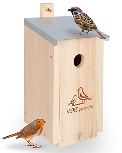 VOSS.garden Nistkasten Creek Flachdach, Vogelhaus, Meisenkasten, Brutplatz, Nisthöhle für Meisen, Sperlinge, Holz wetterfest