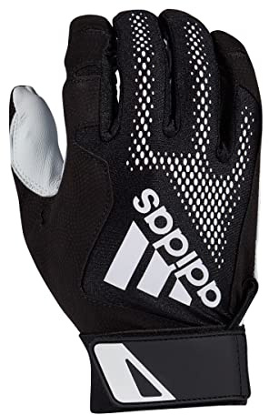 adidas Diamond King 3.0 Leather Batting Glove, Black/White, Medium