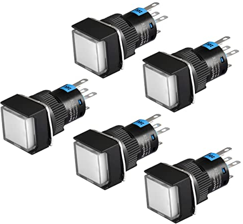 Heschen Interrupteur à bouton-poussoir carré 16 mm, type de verrouillage, 1NO 1NC, blanc, lampe LED 24 V