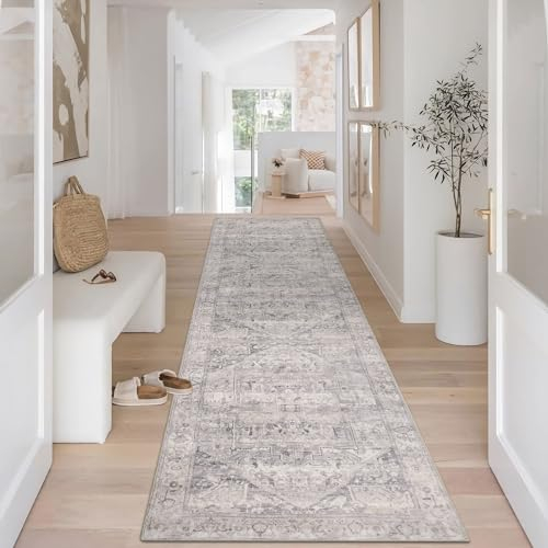 Homcomodar Boho Hallway Runner Rug 65x240cm Non Slip Washable Distressed Kitchen Runner Rugs Vintage Floor Carpet Runner for Hallway Entryway Laundry Besides