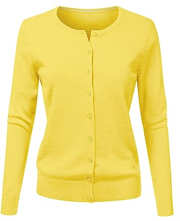 CHENSIYU Strickjacke Damen Cardigan Elegant Einfarbig Kurz Strickmantel Pullover Herbst Winter Strickpullover Jacke mit Knopf (Yellow, XXXL)