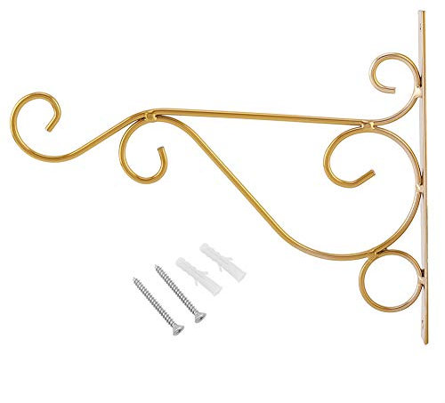 Tissting Wandbehang Blumenampelhalter, Robust Eisen Wandhalterung für Blumentöpfe, Garten Decor, Laterne Windspiele, Blumenampel Pflanzen Halterung Hängend, Golden Finish, für Innen- und Außenbereich