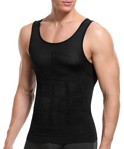 SLIMBELLE Herr skulpteringsväst bantning skjorta elastisk t-shirt magkontroll kroppsformare smal mage formkläder kompression linne svart och vit och blå och grå