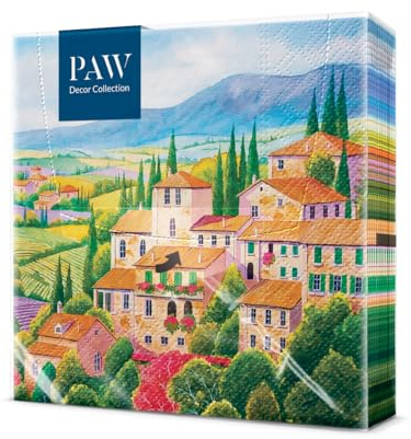 PAW - Servilletas Papel 3 Capas (33 x 33 cm) I 20 Unidades I Perfecto para Cumpleaños, Fiestas, Bodas, Comuniones y Celebraciones I Servilletas de Papel de Colores I Campo Italiano