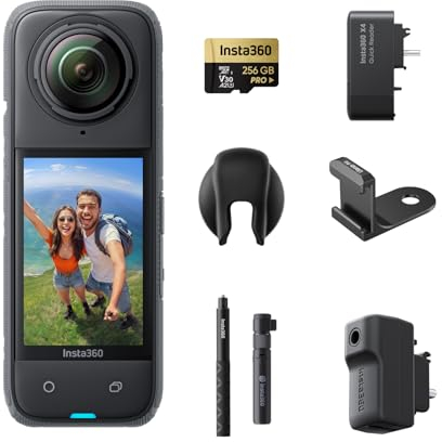 Insta360 X4 Creator Bundle - 8K Waterproof 360 Action Camera, 4K Wide-Angle Video, Invisible Selfie Stick, Removable Lens Guards, 135 Min Battery Life, AI Editing, Stabilization, for Sports, Travel