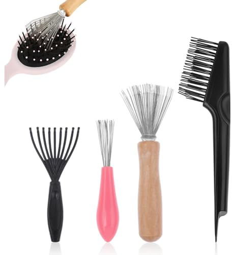 Outils de Nettoyage,4 Pièces Outil de Nettoyage de Peigne à Cheveux Brosse de Nettoyage de Peigne Cheveux Brosse Nettoyage Mini Peigne Dissolvant Plastique pour Brosses,Peignes,Tapis De Bain,Tapis