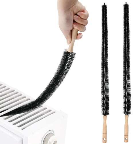 2PCS Radiator Brush Long Handle Dryer Lint Brush Vent Trap, 75cm Flexible Radiator Cleaner Brushs with Wood Handle, Washing Machine Cleaner Duster Cleaning Tools - (27.5 Inches)