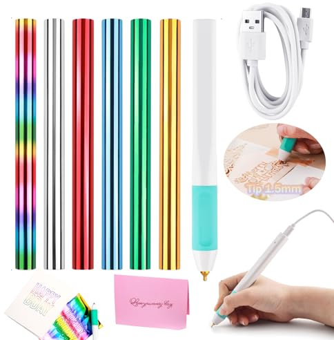7PCS/Set Hot Heated Foil Pens & Hot Foil Roll Set for Card Making Craft Scrapbooking Drawing Pen with USB Cable DC5V Write, Trace, and Stencil Your Way to Shiny Foiled Beauty Using The Hot Foil