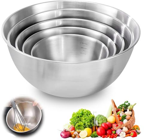 5 cuencos para mezclar de acero inoxidable, ensaladera, cuenco de acero inoxidable, cuenco para mezclar, cuenco de cocina, cuenco para servir, 1 l, 1,5 l, 2 l, 2,5 l, 3,5 l, ensaladera para la cocina