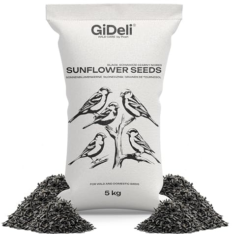 GiDeli Graines de tournesol noires - 5 kg - Nourriture pour oiseaux sauvages - Nourriture pour chevaux et petits animaux