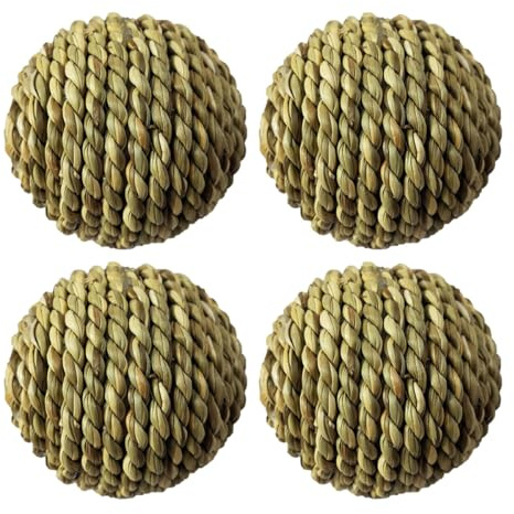 JOINPAYA Lot de 4 Boules Tressées en Paille Naturelle 7 Cm, Jouets à Mordiller pour Hamster, Lapin et Perroquet, D'entraînement Solide pour Petits Animaux en Cage, Stimulation et Exercice
