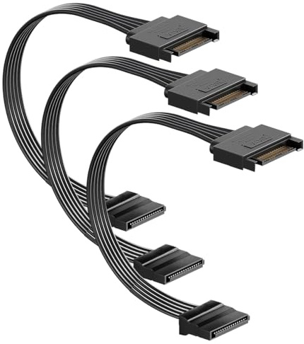 Gebildet 15-polig SATA-Strömförlängningskabel, Sata Hane till Hona-Kabel, Sata-Strömförlängningskabel, 32cm/12.5 tum, Svart (3-pack)