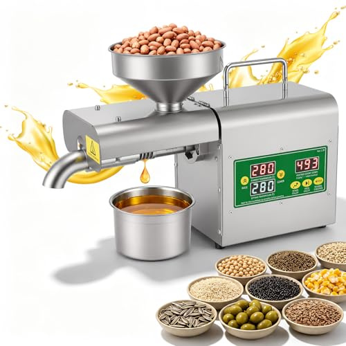 Electric Automatic Oil Press Machine – Smart Cold & Hot Pressing with Digital Temperature Control (40°C-300°C), 1000W Brushless Motor, 3-6Kg/h Output, 70% Oil Yield, All Food-Grade Stainless Steel