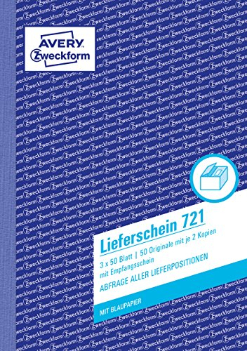 AVERY Zweckform 721 Lieferscheine (DIN A5, mit 2 Blatt Blaupapier, mit Empfangsschein, von Rechtsexperten geprüft, für Deutschland und Österreich geeignet, 3 x 50 Blatt) weiß, gelb, rosa