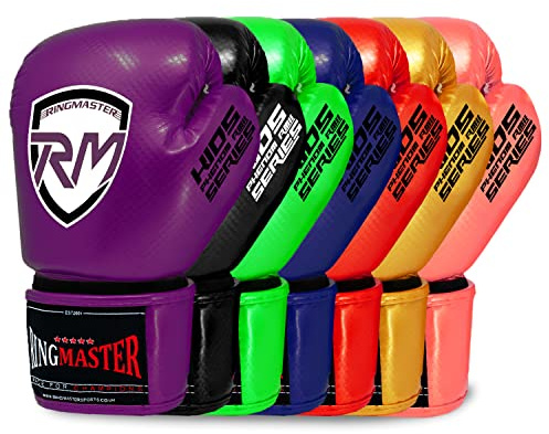 RingMaster Sports Kids Boxing Gloves Carbon Leather Training Sparring Punch Bag Mitt (Purple, 2 oz)